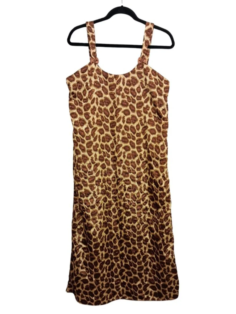 JWS Animal Print Slip Dress Leopard Brown Bow Sleeveless Midi Small